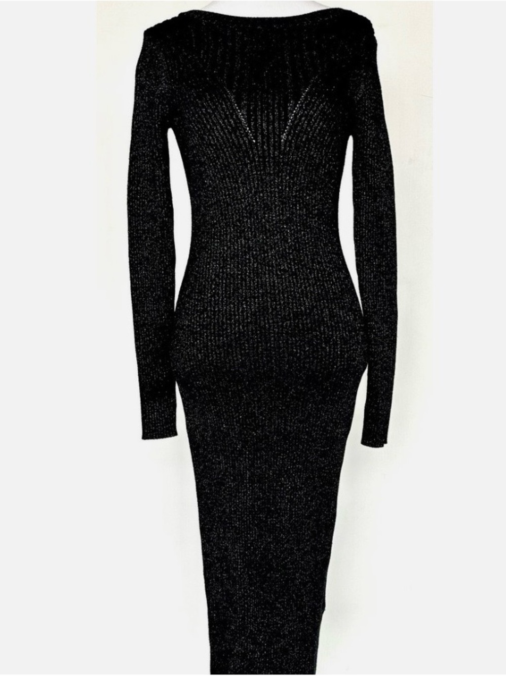 Kourt Black Long Sleeve Ribbed Bodycon Midi Dress